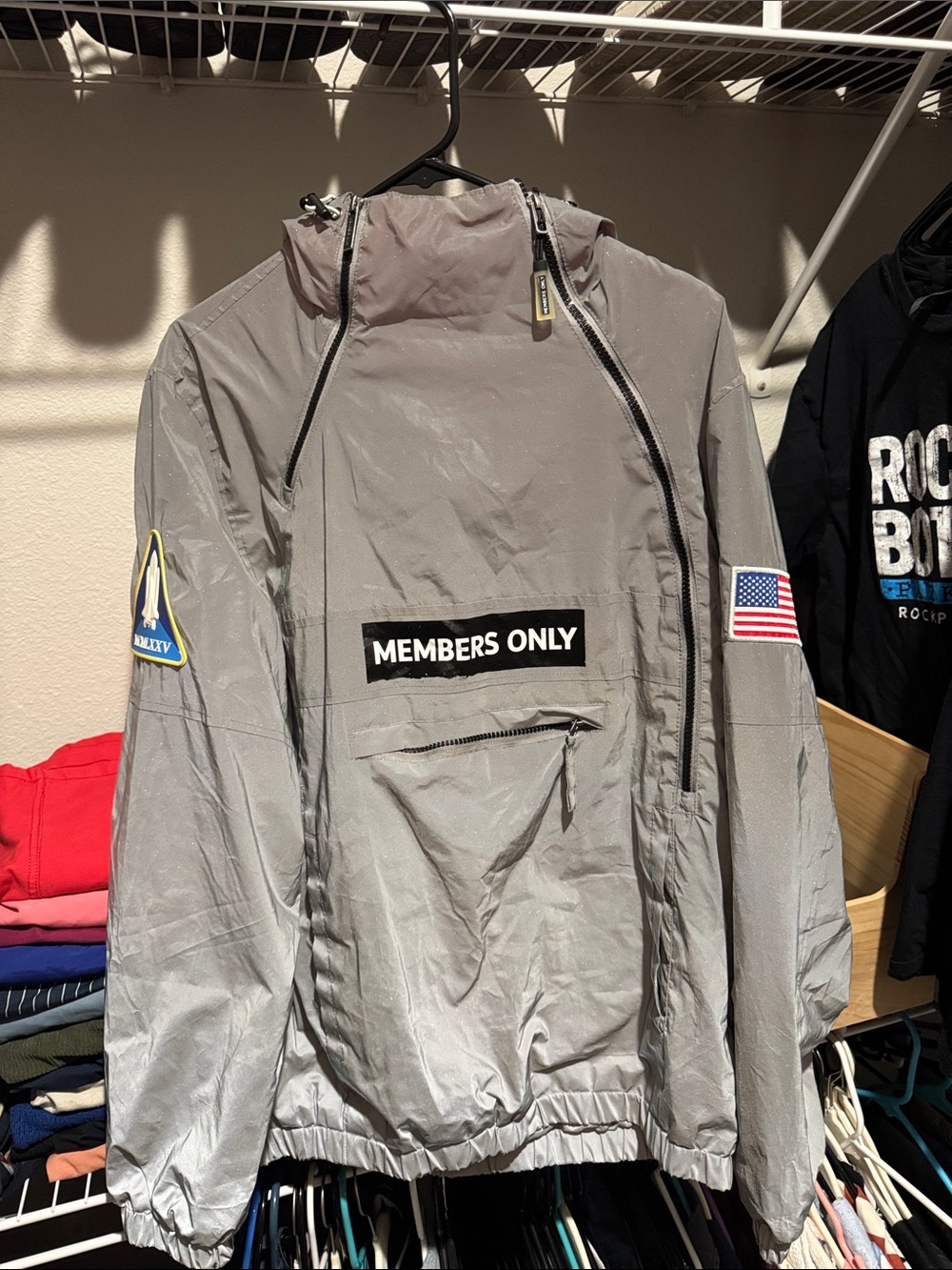 Members Only Light Gray Windbreaker Pullover with Patches